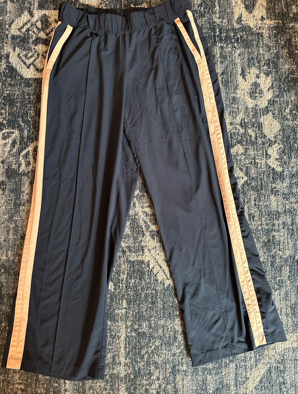 J.Jill Fit Track Pants Large Petite Navy Blue Side Stripe Elastic Waist Athletic